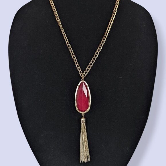 (2/$20) V. Red Tassel Pendant Necklace - Picture 5 of 6